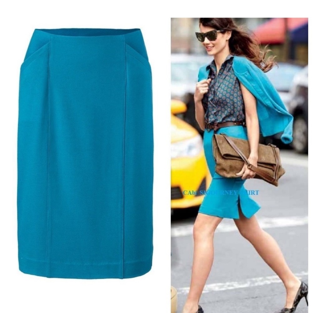 CAbi Sigourney Pencil Skirt (Style #3220) Teal Turquoise Pacific Blue Size 4